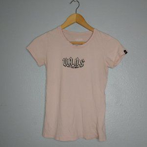 VANS Womens Small Light Pink Sheer Sequin Logo Short Sleeve Shirt Fringe